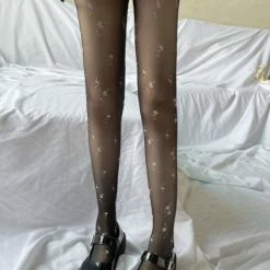 Lolita Style Floral Pattern Silk Tights
