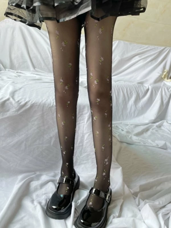 Lolita Style Floral Pattern Silk Tights