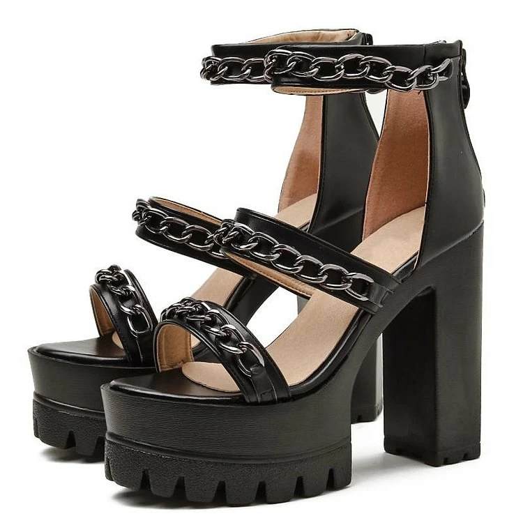 Chain Straps Chunky Heels Platform Sandals - Image 4