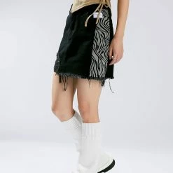 Statement Leopard Printed Paneled Fringed Asymmetrical A-line Skirt