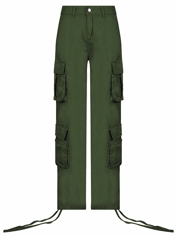 Hip-pop Statement Pockets Ankle Drawstring Low Rise Industrial Pants - Image 5