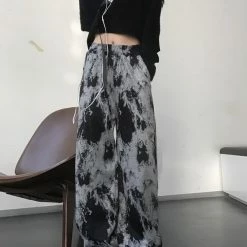 Dark Tie Dye High Rise Wide Leg Loose Pants