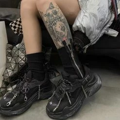 Punk Zipper Decoration Stockings