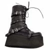 Punk Round Toe Platform PU Buckle Wedge Lace Up Martin Mid Calf Boots