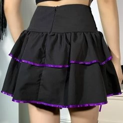 Gothic Style Contrast Strap High Waist Skirts