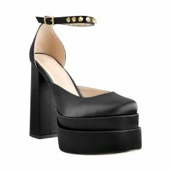 Rivet Buckle Platform Square Toe Pumps