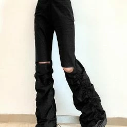 Goth Pleated Cutout High Waist Drawstring Pants