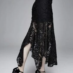 Daily Life Irregular Hem Court Flocking Printed Mesh Sexy Ladies Package Hip Fishtail Skirt