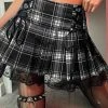 Goth Style Lace Hem Gingham Plaid Pleated Skirts