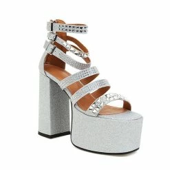 Party Shiny Rhinestone Multiple Straps High Chunky Heel Platform Sandals