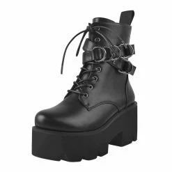 Wedge Platform Lace Up Zipper Boots