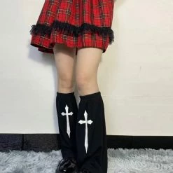 Fashion Cross Solid Black Goth Socks