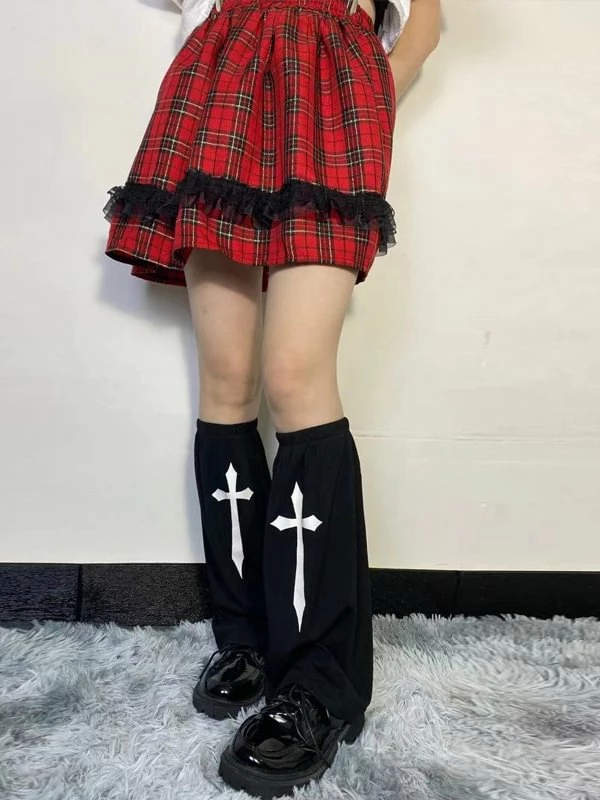 Fashion Cross Solid Black Goth Socks