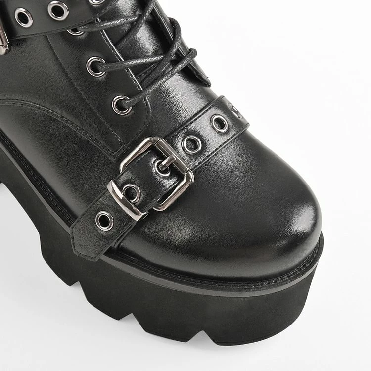 Studded Strap Lace-up Buckle Ankle Boots - Image 5