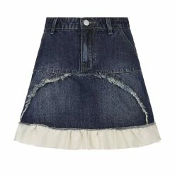 Statement Paneled Ruffled Piping Low Rise Denim Mini Skirt