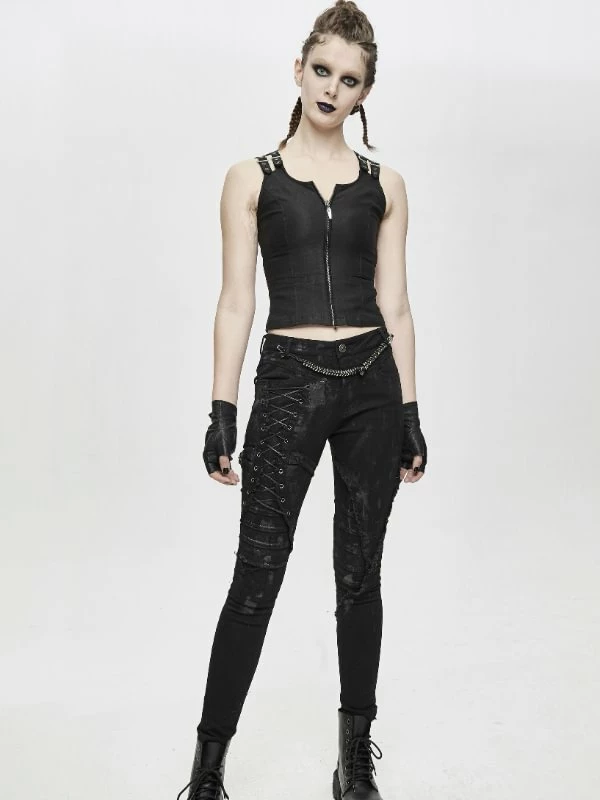Mecha Hand Painted Laced Up Legs Cool Women Pants