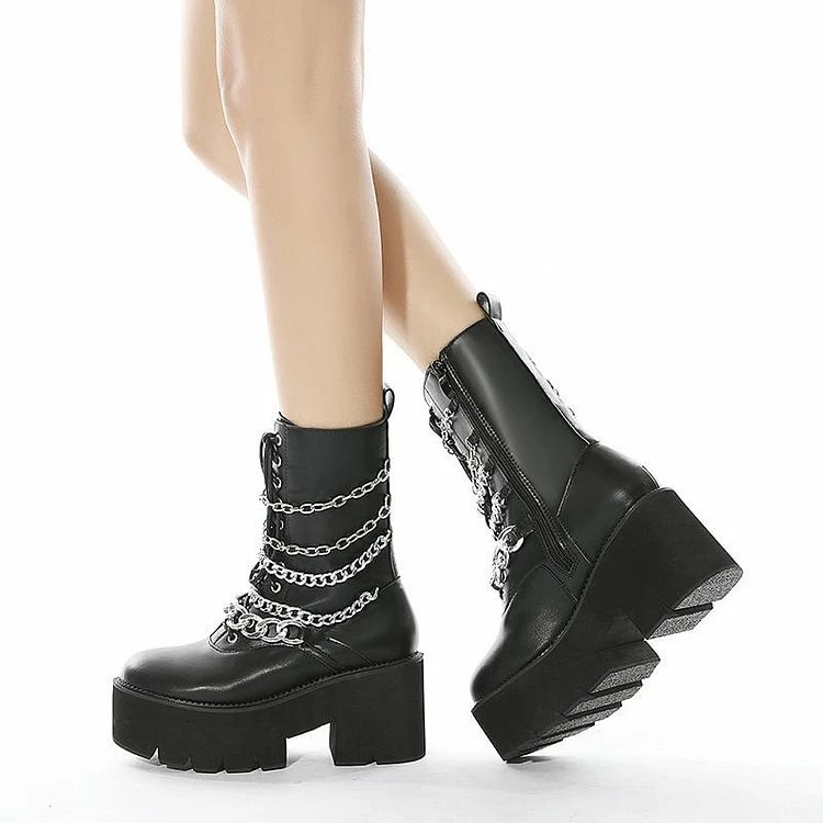 Metal Chain Platform Chunky Boots - Image 5