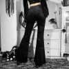 Dark Goth Vintage Floral Jacquard Split Flare