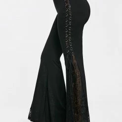 Goth Lace Paneled Side Lace Up Elastic Waist Flare