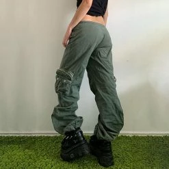 Hip-pop Statement Pockets Solid Color Straight Industrial Pants