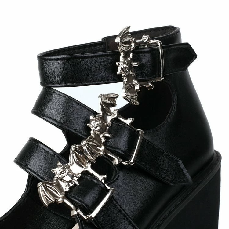 Bat Straps High Chunky Heel Platform Pumps - Image 4