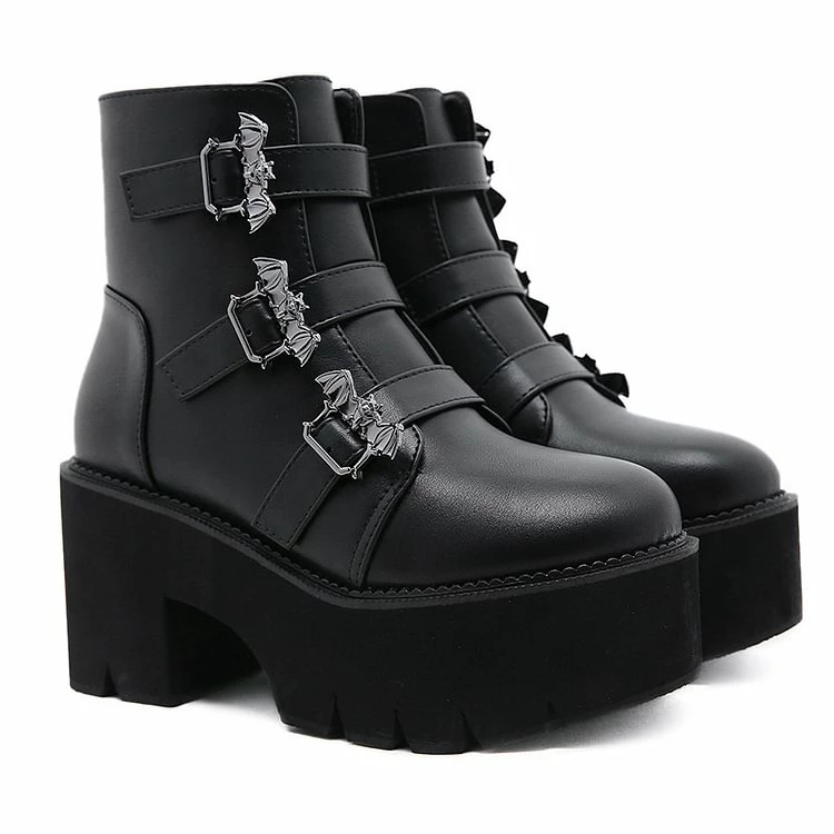 Platform Buckles Zipper Chunky Heels PU Ankle Booties - Image 5