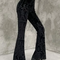 Dark Black Vintage Wide Leg Velvet Flare