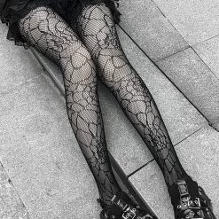 Sexy Cutout Floral-print Goth Fishnet Tights
