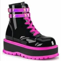 Punk Style Straps Color Block Platform Martin Boots