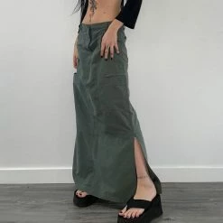 Industrial Fashion Split Low Rise A-line Long Skirt