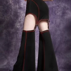 Gothic Black Paneled Stitching A-line Skirt Trousers