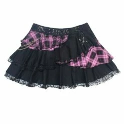 Y2K Statement Color Block Paneled Checkered Layered Skirt