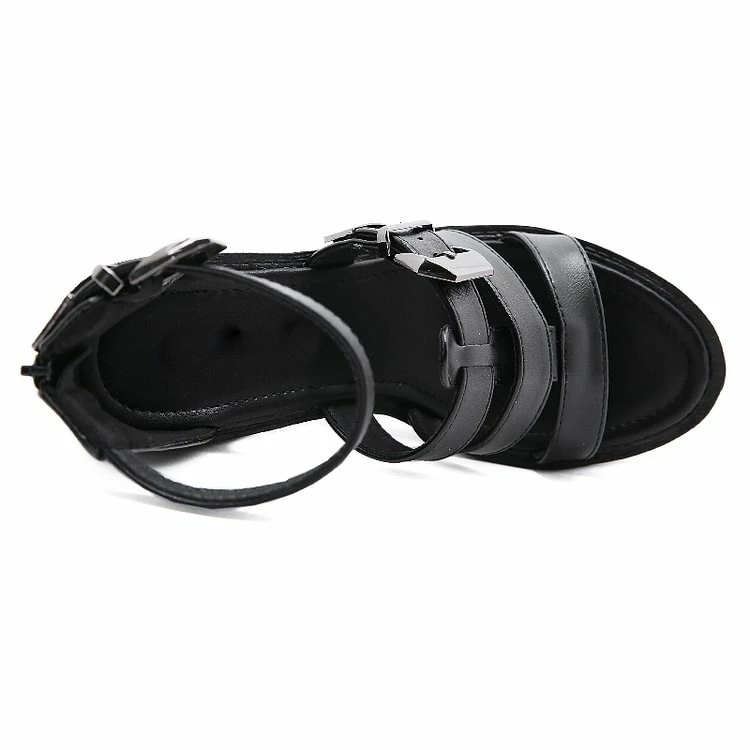 Ankle Strap Round Toe Chunky High Heel Sandals - Image 7