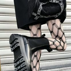 Sexy Cutout Solid Color Unique Design Net Breathable Tights