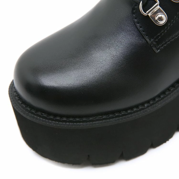 Motor Metal Rivets Straps Lace Up Round Toe Industrial Chunky Heel Platform Boots - Image 5