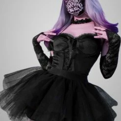 Gothic Dark Sweet Sexy Girl Solid Black Tiered Elastic Waist High Rise Mesh Bubble Skirt
