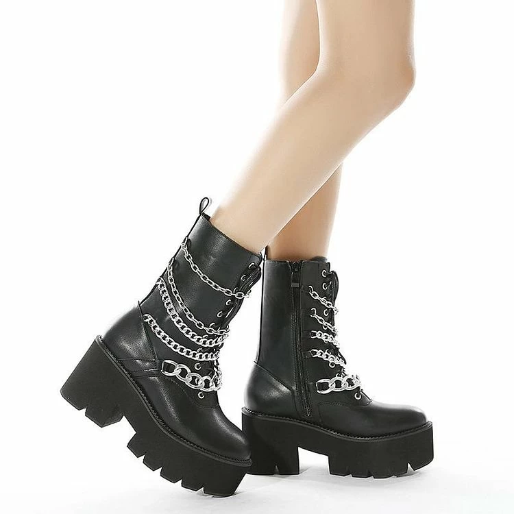 Metal Chain Platform Chunky Boots - Image 2