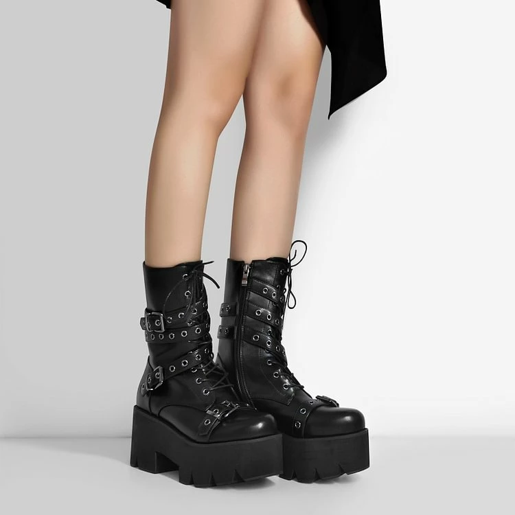 Studded Strap Lace-up Buckle Ankle Boots - Image 2