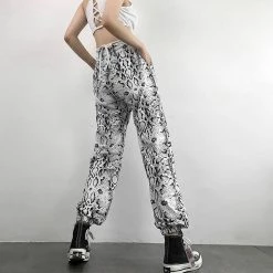 Color Block Graphic Printed Elastic Waist Ankle Banded Pants
