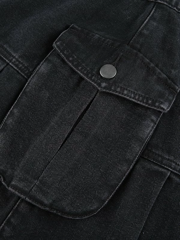 Pleated Side Pockets Denim Jeans Skirts - Image 6