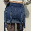 Street Fashion Solid Color Streamers Low Rise Denim Bodycon Mini-skirt