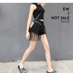 Solid Color Mesh Paneled Zipper Decorated Shorts