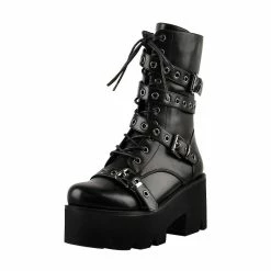 Studded Strap Lace-up Buckle Ankle Boots