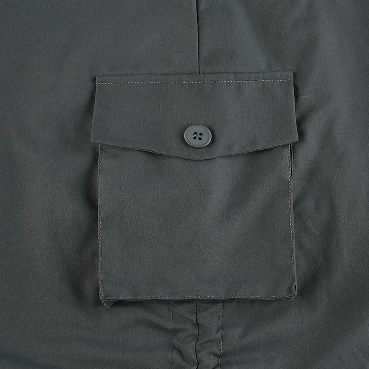 Casual Solid Color Pockets Drawstring Back Split A-line Long Skirt - Image 6