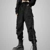 Statement Multi-pockets Streamers Buckle Ankle Banded Pants
