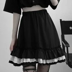 Y2K Sweet Cute Girl Paneled Ruffled Lace Belt A-line Layered Skirt