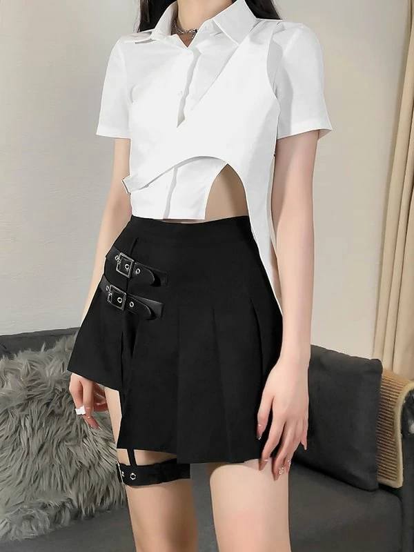 Goth Paneled Foot Ring Pleated Skirts - Image 5