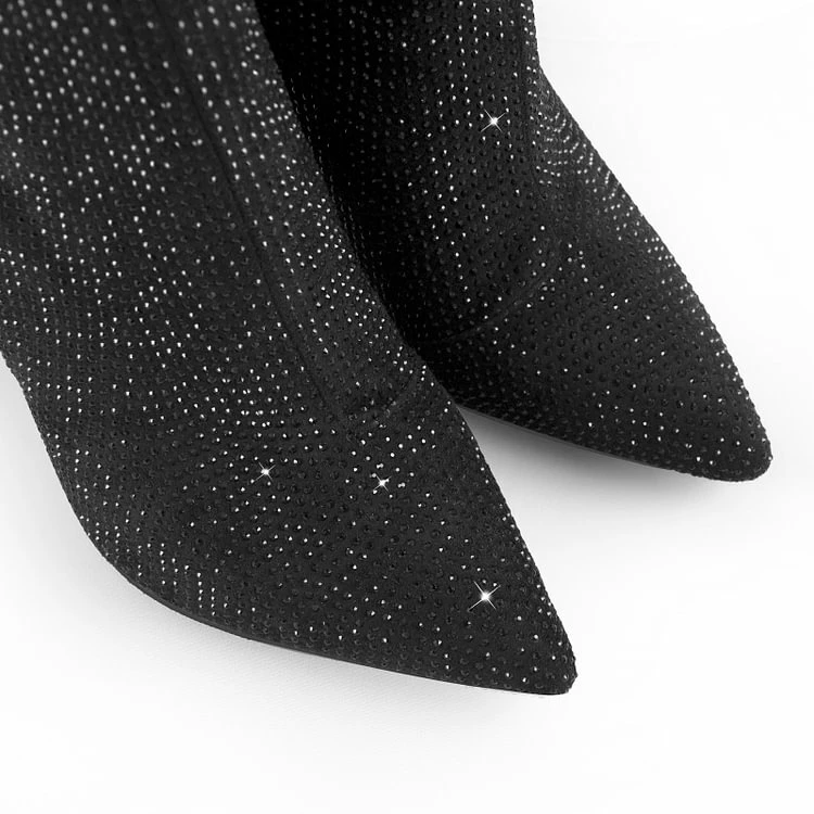 SHINY GIRL Rhinestone Decoration Pointed Toe Chunky Heel Boots - Image 4