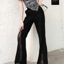 Dark Vintage Street Lace Panel Flare
