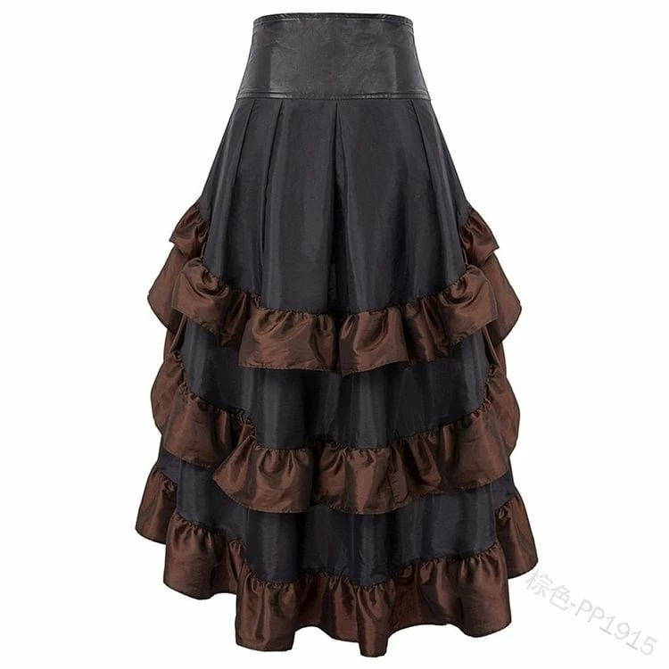 Vintage Buckle Strap Lace Decoration Asymmetrical Layered Skirt - Image 5
